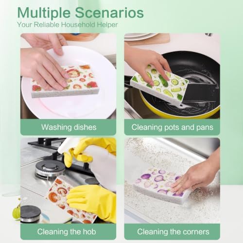 Large Cellulose Sponges, Kitchen Sponge for Dish, Thick Heavy Duty Scrub Pads, Non-Scratch Scrubber for Household/Cookware/Bathroom/Office/Boat 5.5" x 3" x 1" (7 Pack), Vegetable - Image 5