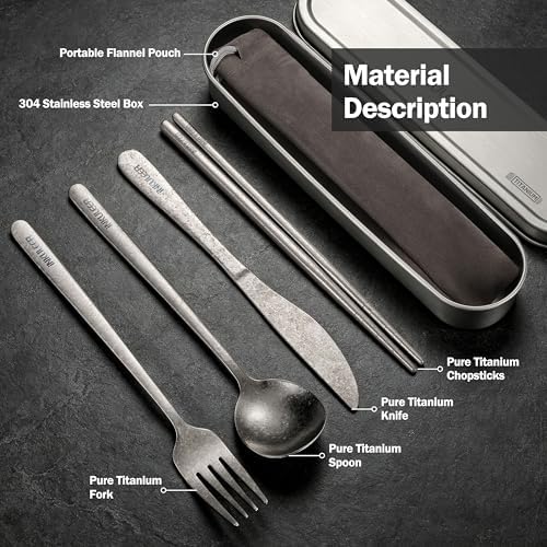 iNKULEER 100% Pure Titanium Travel Cutlery Set | Reusable Utensils with Metal Case | Portable Silverware for Camping, Office, Travel & Outdoor Dining - Image 2