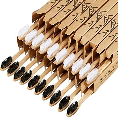 Boao 20 Pcs Bamboo Toothbrushes Bulk Biodegradable Charcoal Toothbrushes Pack Soft Bristle Natural Wooden Individually Wrapped for Adults Reusable Travel by Boao