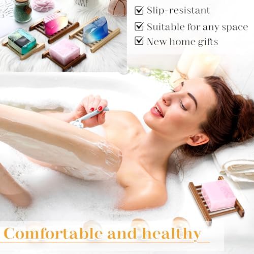 Sawysine 50 Pcs Bamboo Soap Holder Self Draining,Charcoal and Wood Color - Image 4