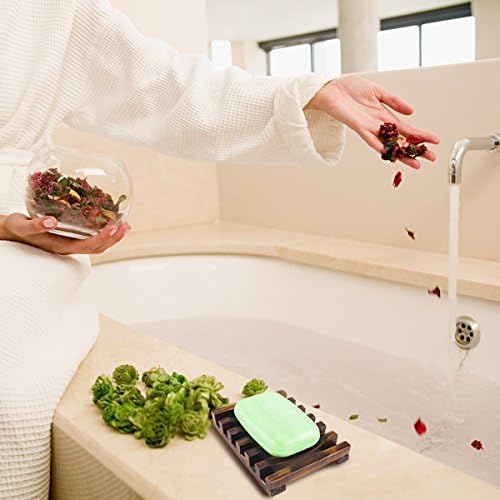 Soap Dish Holder, Bathroom Wooden Soap Case, Sink Deck Bathtub Shower Dish, Rectangular, Hand Craft, Natural Wooden Holder for Soap, Sponges, Scrubber (2 Pack soap Dish) - Image 6