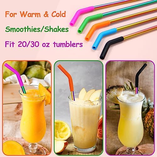 Lazycorner Reusable Stainless Steel Straws Metal Straw with Silicone Tip 5 Pcs 8mm Wide for 20/30/32oz Tumblers Smoothies and Shakes with 2 Cleaning Brushes,1 Portable Bag (Rainbow) - Image 3