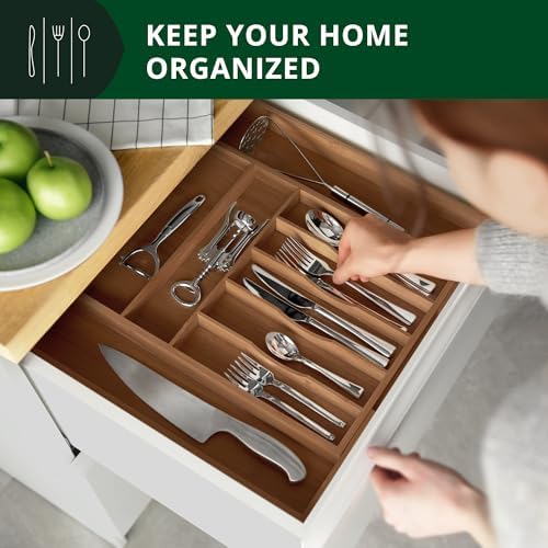 ROYAL CRAFT WOOD Luxury Bamboo Kitchen Drawer Organizer - Silverware Organizer - Utensil Holder and Cutlery Tray with Grooved Drawer Dividers for Flatware and Kitchen Utensils (9 Slot, Brown Bamboo) - Image 3