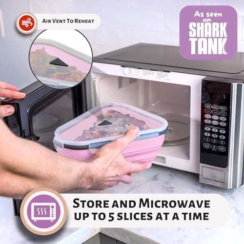 PIZZA PACK The Perfect Reusable Pizza Storage Container with 5 Microwavable Serving Trays - BPA-Free Adjustable Pizza Slice Container to Organize & Save Space, Pink - Image 4