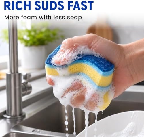 12 PCS Sponges Kitchen, Non Scratch Scrub Sponges for Washing Dishes, Blue - Image 7