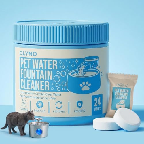 Pet Water Fountain Cleaner and Descaler Tablets 24-Pack Residue-free Fountain Cleaning Tablets for Cat and Dog Pump and Filter Maintenance, Cleaning Kit Compatible, Safe for Plastics and Metals by CLYND
