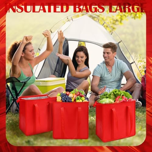 10 Pack 10 Pack Large Insulated Grocery Bag Zippered, Red - Image 5