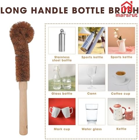 2pcs Coconut Fiber Bottle Brush, Bottle Cleaner Dish Scrubber, Eco Friendly Natural Wooden Cleaning Scrub Bristle Head for Deep Pan Kitchen Dishes Vegetable Washing, Sturdy Handle Holder, Dark Brown - Image 3