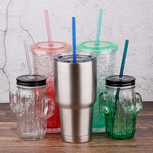 Dakoufish BPA-Free 12 Piece 11 Inch Reusable Clear Plastic Glitter Sparkle Drinking Straw Plus one Cleaning Brush (6color,11inch) - Image 3