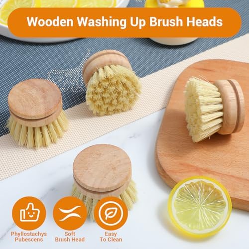 12 Pcs Bamboo Dish Brush Replacement Heads, Wooden Dish Brushes for Cleaning – Kitchen Wood Dish Scrubbers Washing Up Brush Heads Natural Bristle Brush Refills for Dishes, Pots - Image 6