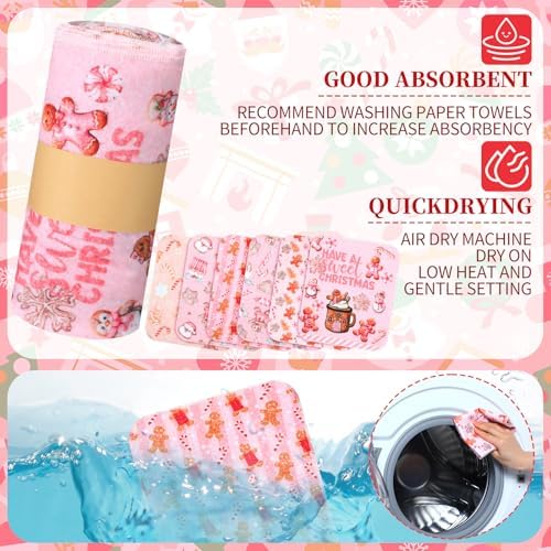 36 Pack Reusable Kitchen Cloths Cotton Towels, Pink Gingerbread - Image 5