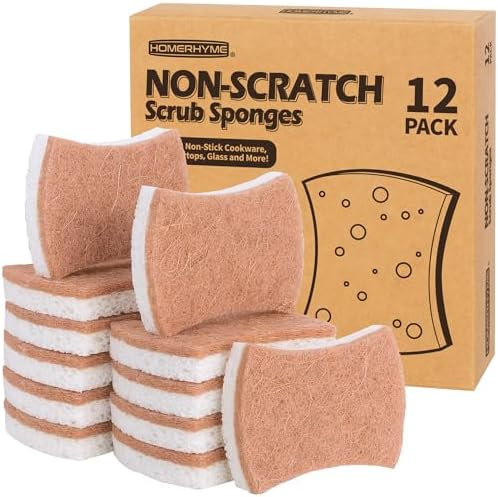 Natural Dish Sponge 12 Pack, Non-Scratch Scrub Kitchen Sponge, Eco Multipurpose, Odor-Less Dual-Sided for Dish Washing & Household Cleaning by HOMERHYME