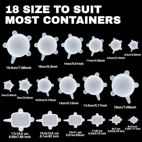 Reusable Silicone Stretch Lids–18PCS Round & Square Stretchy Food Covers, Airtight & Leakproof, Microwave & Dishwasher Safe Clear - Image 2