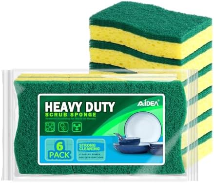 AIDEA Sponges Kitchen, Heavy Duty Scrub Sponge, 6Count, Sponges for Dishes by AIDEAHOME