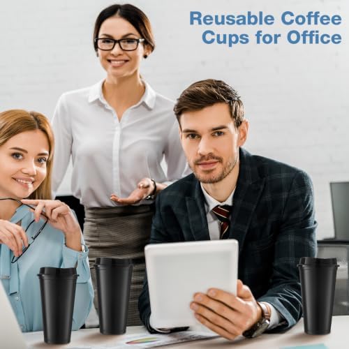 Honeydak 66 Pack 16 oz Reusable Coffee Cups with Lids Water Bottle Iced Coffee Travel Mug Portable Plastic Tea Tumblers Bulk for Hot and Cold Drinks Birthdays Party (Black,Classic) - Image 5