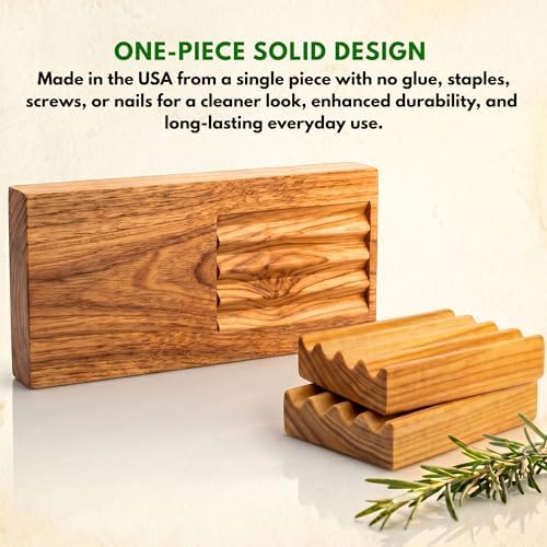 Wooden Soap Dish, Natural Soap Saver Tray with Drainage. 2 Pack - USA Made - Image 5