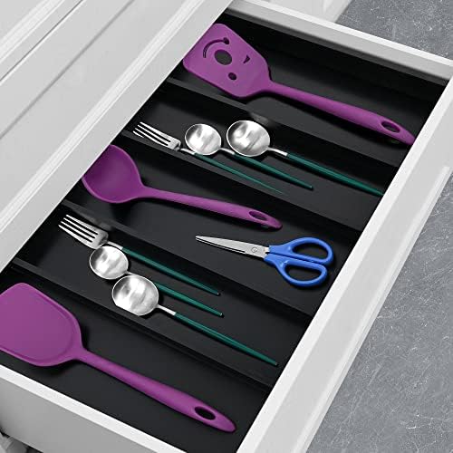Utoplike Bamboo Drawer Organizer Kitchen Utensils, Silverware Tray Black - Image 6