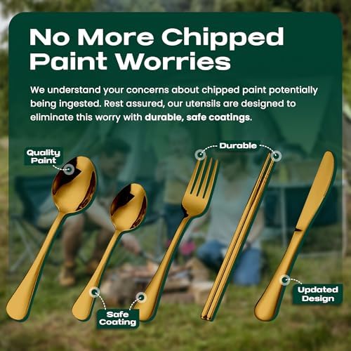 Taplord Portable Travel Silverware Set With Case, Includes 5 Pcs of Travel Utensils With Case, Stainless Steel Flatware Set For Camping, Easy to Travel, Lightweight (Gold) - Image 3
