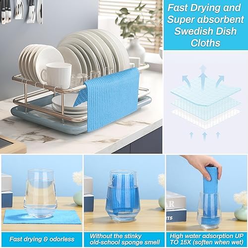 Lucomb 11 Pack Swedish Dish Cloths for Kitchen, Highly Absorbent Reusable Dishcloth Towels Cellulose Sponge Kitchen Rags for Drying Dishes Wiping Surfaces, Dishwasher Safe - Image 3