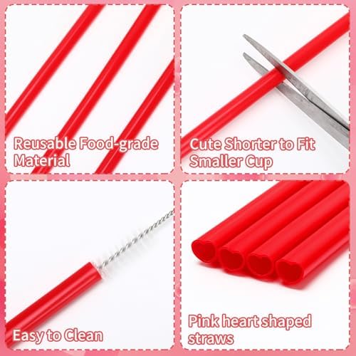 JANYUN 30 Pcs Red Heart Shaped Straws, Reusable Valentines Plastic Straw - Image 3