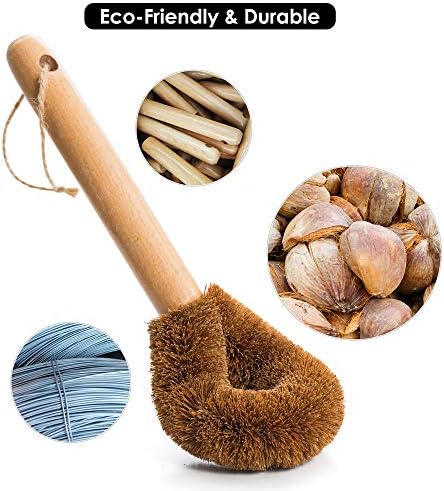 Eeghurt Dish Brush and Cup Brush with Handle,Eco-Friendly Kitchen Dish Scrub Brush for Dishes(Pot Dish Scrubber),Coconut Fiber Bristle with Wooden Handle,Dishwashing Brush with Handle for Pan - Image 3