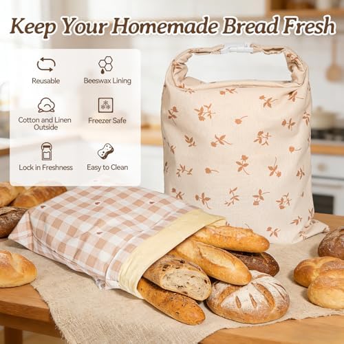 2 pcs Beeswax Bread Bags, Reusable Bread Bags for Homemade Bread - Image 3