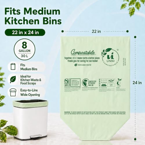 UNNI 8 Gallon Compostable Bags, 100 Count, 30 Liter, Extra Thick 0.85 Mil - Image 3