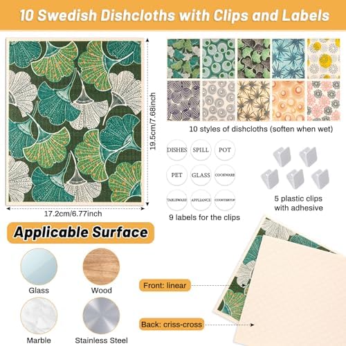 Lucomb 10 Pack Swedish Dishcloths for Kitchen, Reusable Cleaning Cloths Absorbent Non-Scratch Cellulose Sponge Cloths for Dishes Counters - Image 3