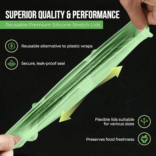 Reusable Silicone Stretch Lids for Food Storage in Fridge - Elastic Heat-Resistant Bowl Covers, Cups, Cans, Jars - Universal Food Grade Lid for Containers - 7 Pack - Light Green Stretchy Lid Set - Image 6