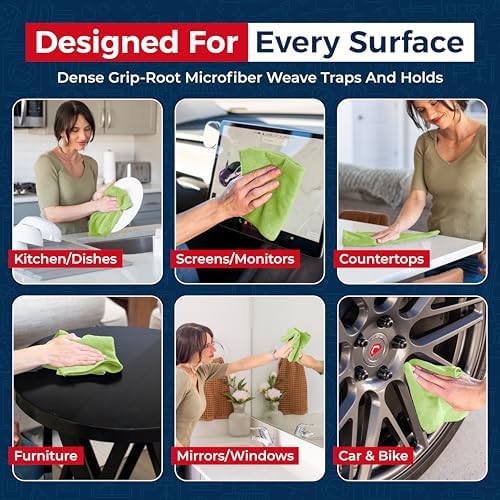 USANOOKS Microfiber Cleaning Cloth Light Green - 8 Pcs 12.5"x12.5" - High Performance - 1200 Washes, Ultra Absorbent Towels Weave Grime & Liquid for Streak-Free Mirror Shine - Car Washing Cloth - Image 4