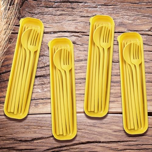 ELANE 4 Sets Reusable Travel Utensils Set with Case,Camping Cutlery Set Reusable Cutlery Set with Case,Utensil Sets for Lunch Picnic Daily Use Outdoor (yellow) - Image 4