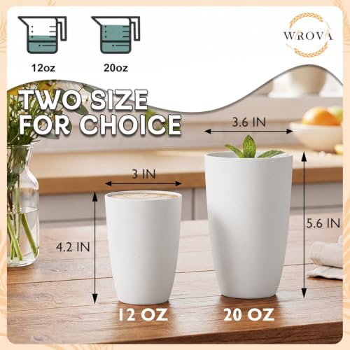 Wrova Wheat Straw Cups Set of 6 Good Alternative to Plastic Cups Reusable 12 oz Unbreakable Drinking Cup Reusable Dishwasher Safe Water Plastic Kitchen Glasses - White - Image 3