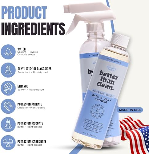 Better Than Clean™ Bath and Shower Cleaner Starter Pack – Fragrance Free, Plant-Based, Non-Toxic, Bathroom Cleaner with 8oz Concentrate & 16oz Empty Refillable Spray Bottle - Image 3