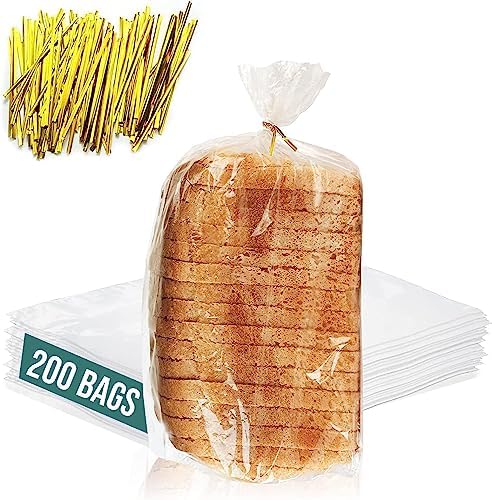 Reusable Plastic Bread Bags for Homemade Bread - 200 Pack Clear Bag with Ties For An Airtight Moisture-free Preservation and Storage - Loaf for Home Bakers and Bakery Owners by FUNSTITUTION