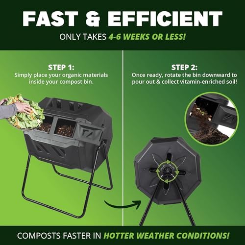 Simply Bio 43-Gallon Outdoor Compost Tumbler Bin – BPA-Free Rotating Compost Bin for Garden, Kitchen and Yard Waste, Outdoor Compost Bin Tumbler, Dual Chamber, Black, Weather-Resistant - Image 2