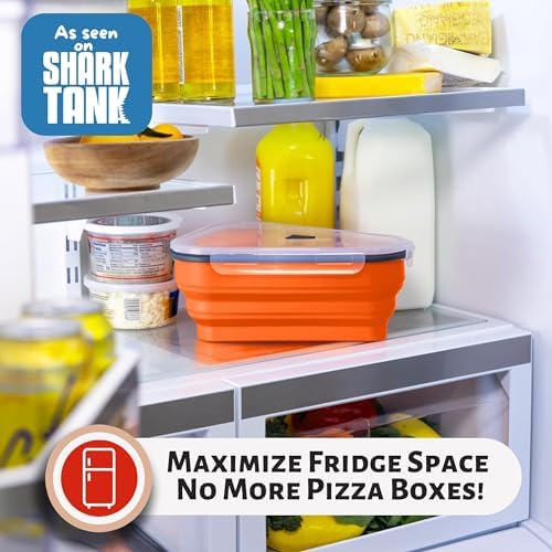 PIZZA PACK The Perfect Reusable Pizza Storage Container with 5 Microwavable Serving Trays - BPA-Free Adjustable Pizza Slice Container to Organize & Save Space, Orange - Image 3