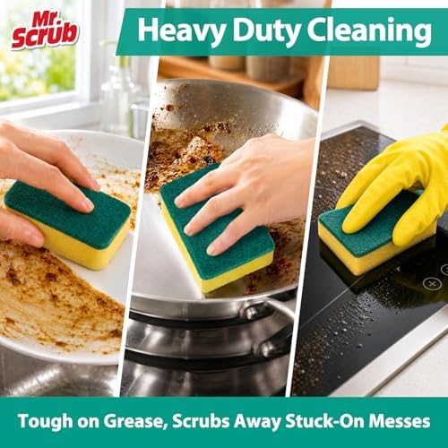 Mr. Scrub Sponges Kitchen Scrub Dish Sponge Scouring Pad, 48 Pack Cleaning Brush Scrubber Supplies for Soap, Dishwashing Dinnerware Sets Pan Pot Towels Cloth Rags Holder Glass Dishwasher Sink Bathroom - Image 2