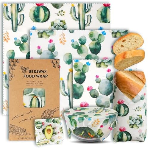 Cactus Beeswax Wraps, S/M/L 3 Pack Reusable Food Storage by Unknown