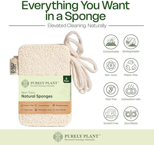 Purely Plant Loofah Dish Sponge 6 Pack–Non Toxic, 100% Plastic Free, Compostable & Biodegradable Premium Kitchen Scrubber, Plant Based, Non-Scratch Scouring Pad for Sink, Tile & Grout Cleaning Luffa - Image 2