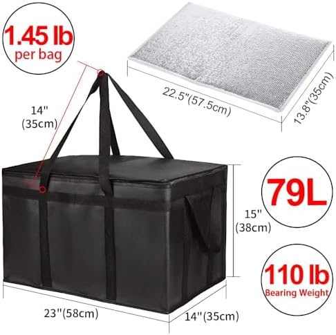 Insulated Food Delivery Bag with Hard Bottom, XXX-Large Insulated Reusable Grocery Cooler/Hot Bags, Tote Bag for Shopping/Travel, Black, 3-Pack - Image 2