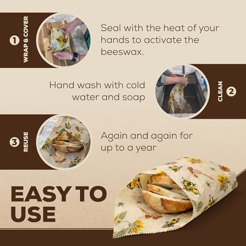 2 Pack - XL 19" x 19" - 5 Sq Ft - Beeswax Bread Wraps, Total 5 Sq Ft Coverage, Eco-Friendly Alternative to Plastic Wrap for Bread Storage, Bowls & Food Storage (Classic) - Image 5
