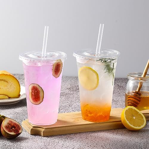AOZITA [100 Sets] 20 oz Clear Plastic Cups With Lids and Straws, Iced Coffee Cups Disposable Cups for Iced Coffee, Smoothie, Milkshake and Cold Drinks - Image 6