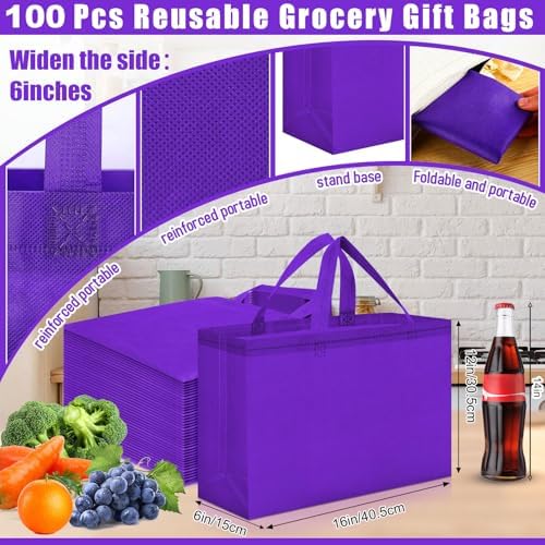 Windyun Reusable Grocery Bags Large Non Woven Shopping Bags with Handles Foldable Portable Tote, 16x6x12 Inch - Image 2