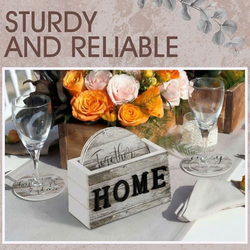 Queekay House Warming Gifts New Home Farmhouse Coasters Set of 6, Natural - Image 5