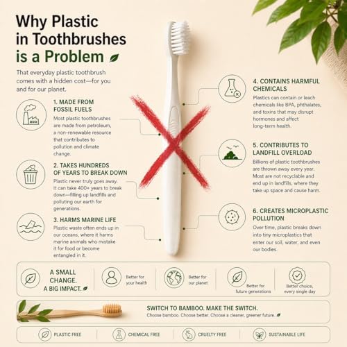 Boar Bristle & Bamboo Toothbrush (4 Pack) - Authentic Boar Bristles - Biodegradable - Plastic Free - Bamboo & Boar Bristle - Image 4