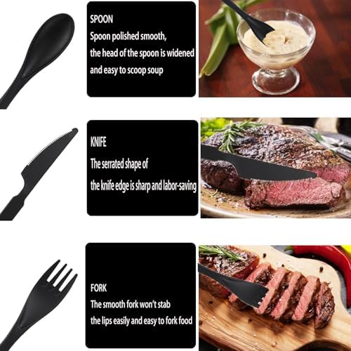 4Pack Black Wheat Straw Cutlery Set, BPA Free Fork Spoon Knife with Case - Image 3