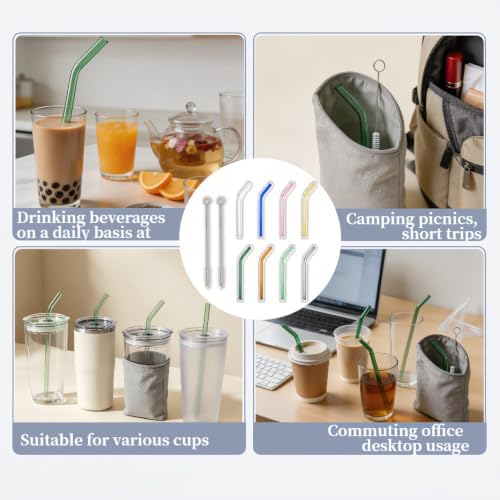 8 Pack Reusable Bent Glass Straws, 8 Inch Food Grade Heat Resistant, BPA FreeLead-Free Multicolor Glass Straws for Smoothie Milkshake Juice Cocktail Tea Hot Drinks, with 2 Cleaning Brushes - Image 6
