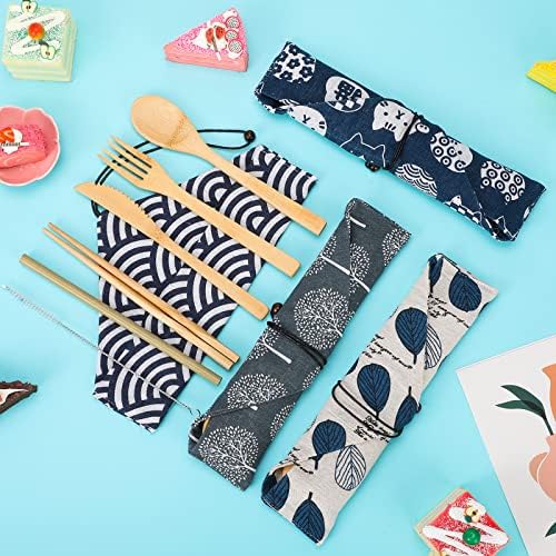 Boao 4 Sets Bamboo Utensil Travel Cutlery Set - Image 5