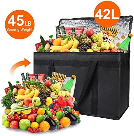 Bodaon 2-Pack Insulated Food Delivery Bag, XX-Large Reusable Grocery Shopping Bag, Frozen Food Cold, Bodaon Cooler Bags with Zippered Top, Black - Image 4