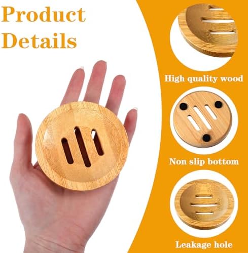 12 Pcs Round Soap Dishes Bulk, Bamboo Soap Holder Self-Draining Tray for Shower Kitchen Sink Bathroom - Image 3